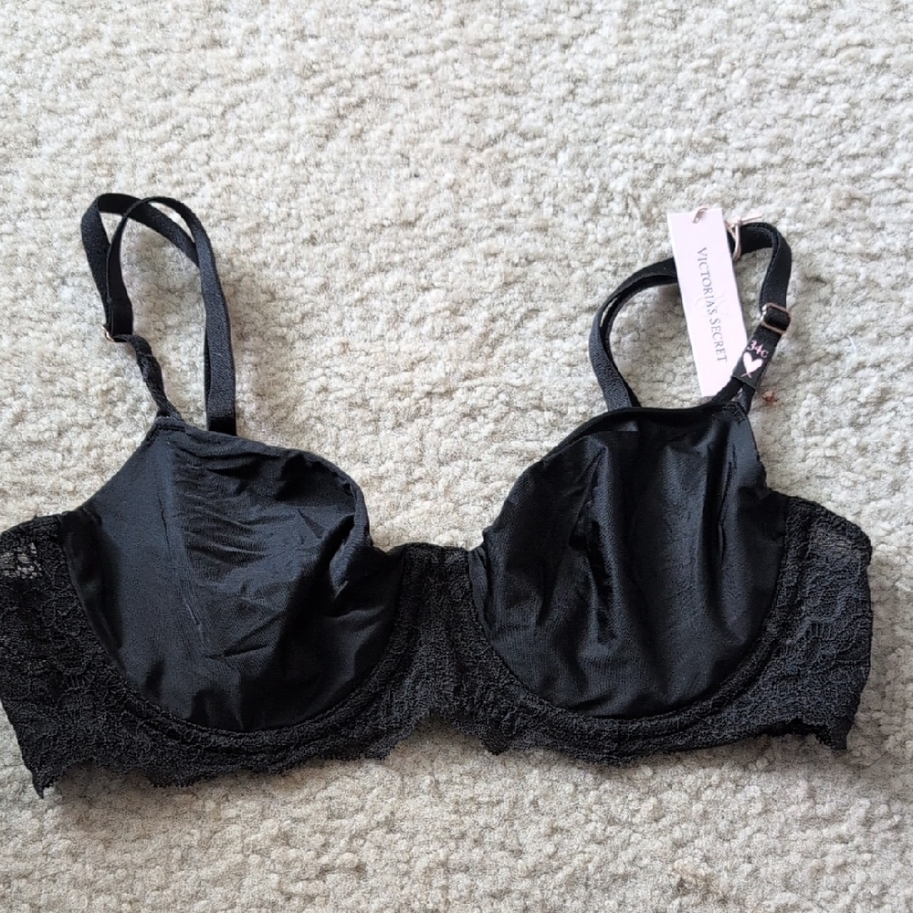 Victoria's Secret Black Satin & Lace Underwire Bra